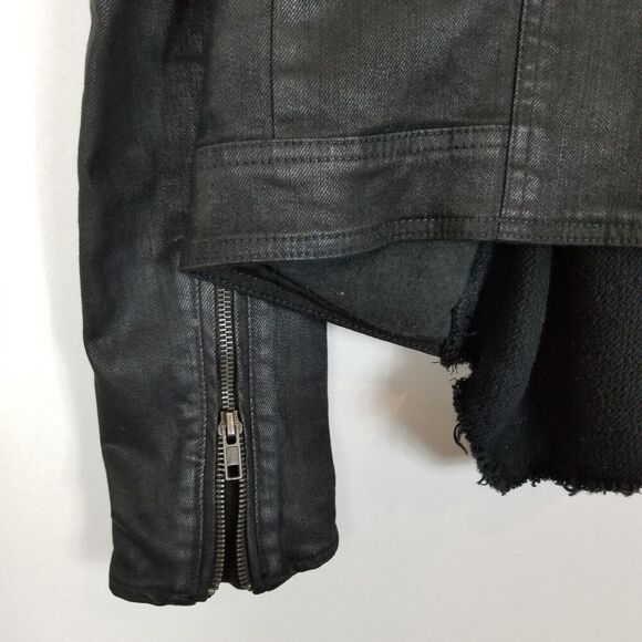 Free People Black Moto Cardi Jacket Sz 4 Waterfall Single Button Front Zip Cuffs - Picture 5 of 8